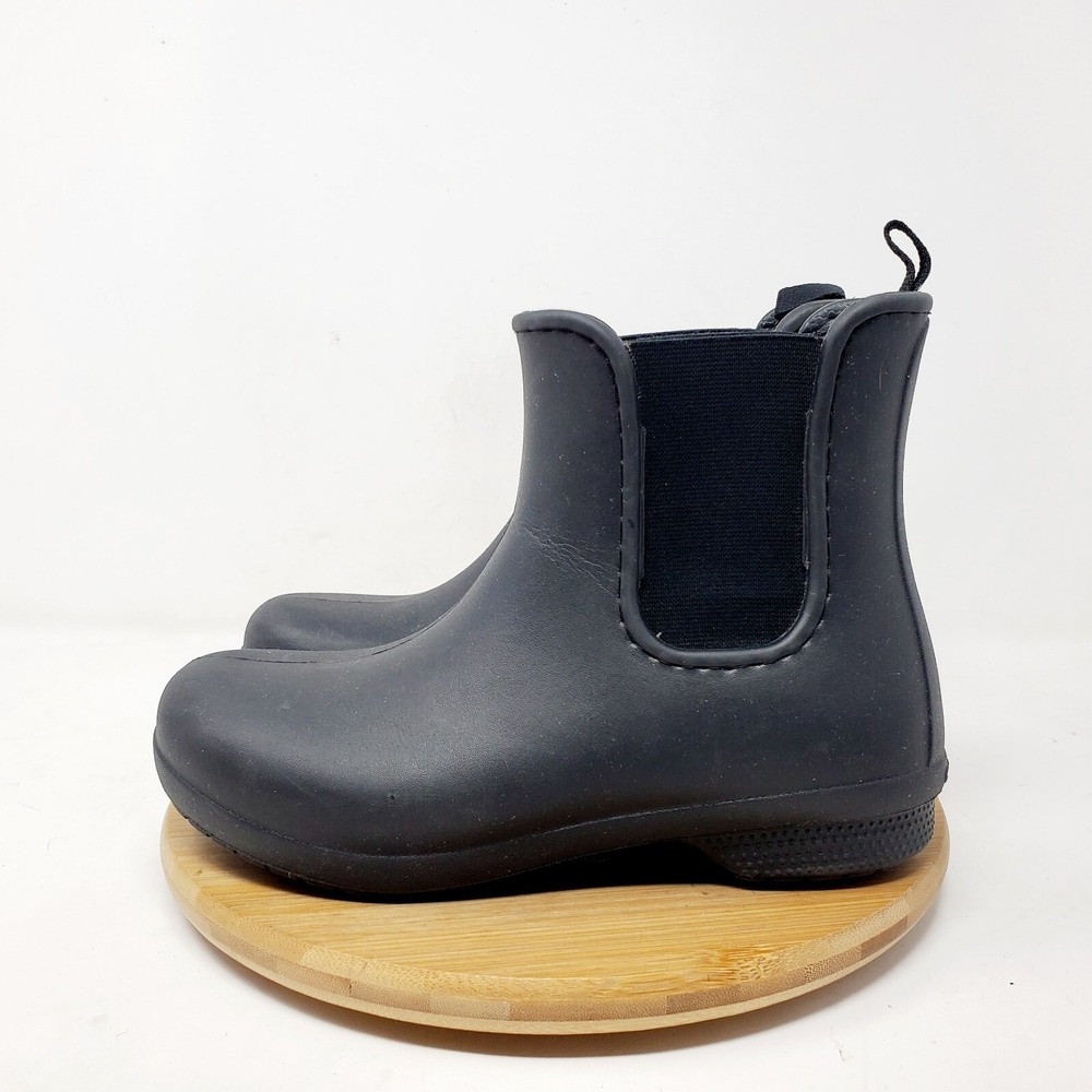Crocs Freesail Chelsea Boots‎ Womens 5 Rain Black Rubber Pull On Ankle Shoes